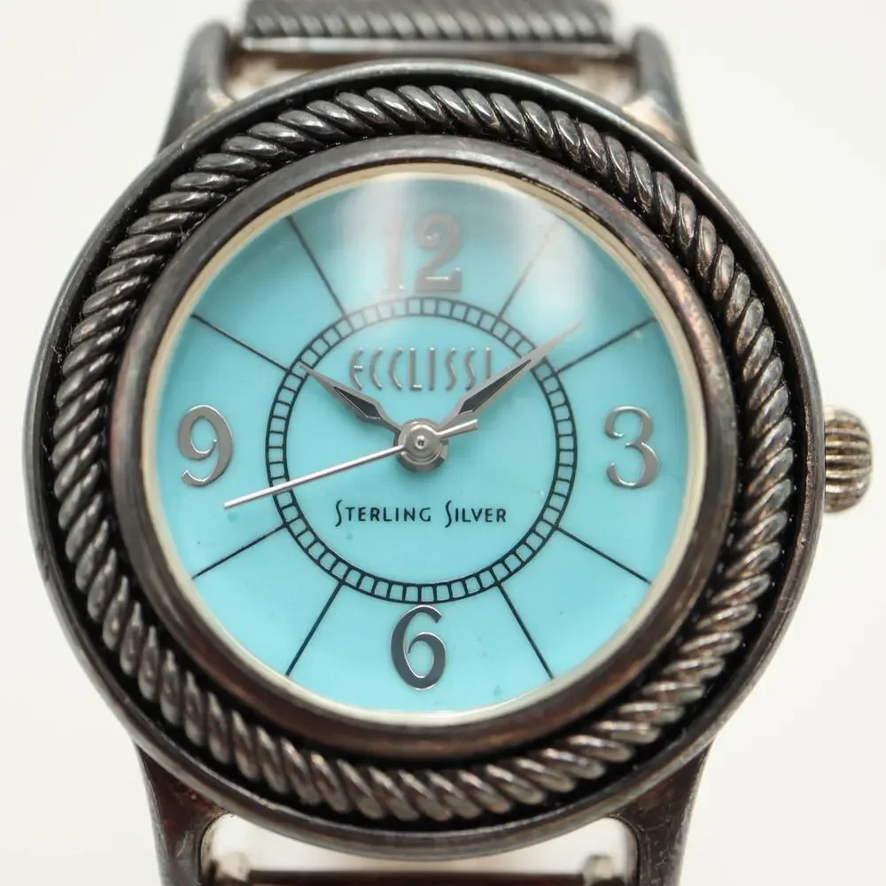 Ecclissi Sterling Silver 925 Womens 29mm Watch Bracelet Leather w New Battery